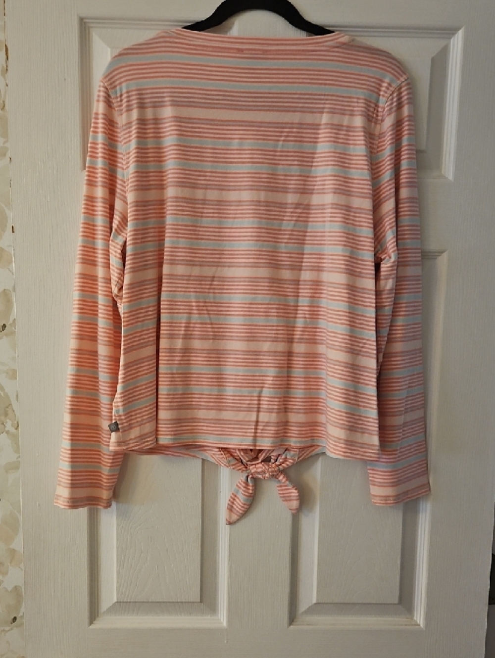 T by Talbots Pink & Cream Striped Tie-Front Long Sleeve Tee - Picture 3 of 4